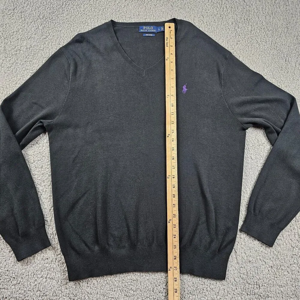 Polo Ralph Lauren Sweater Mens Large Black V Neck Pima Pullover Preppy Casual